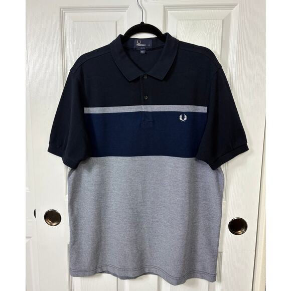 Fred Perry Polo Shirt Men's XL Slim Fit Navy & Gray Short Sleeve 100% Cotton - Picture 2 of 7